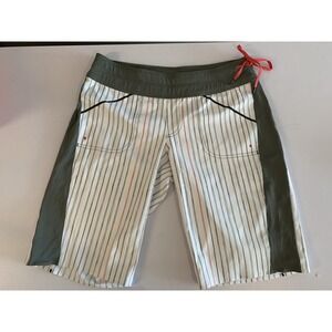 Vintage Lululemon Athletica Board Shorts 8 White Surf Swim Pink Logo Pinstripe